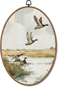 Yorhifa Vintage Mallard Duck Framed Wall Art, Cottagecore Country Duck Landscape Oval Wall Art, Rustic Cabin Farm Animal Oval Walls Decor, Farmhouse Marshland Canvas Artwork Hanging Decor, 8.5x11.5in