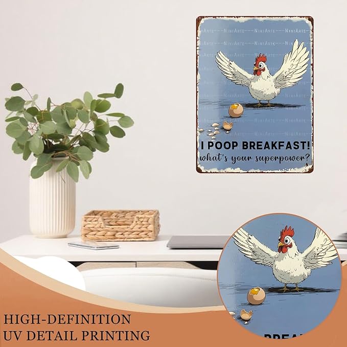 Funny Chicken Decorations for Kitchen Chicken Sign Chicken Gifts I Poop Breakfast Whats Your Superpower 12X16Inch