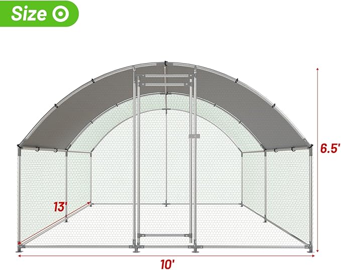 Large Metal Chicken Coop Walk-in Poultry Cage with Water-Resident and Anti-UV Cover Duck Rabbit Cat House Outdoor Chicken Run Pen with Round Roof