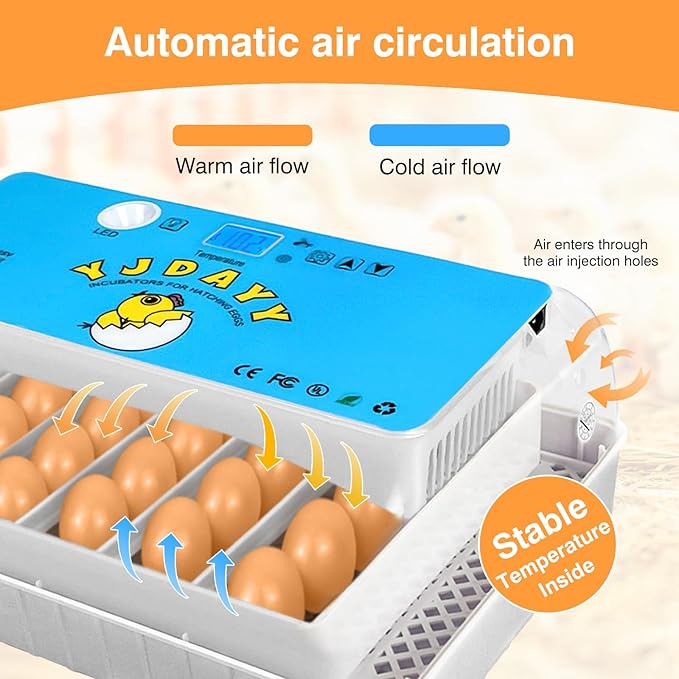 Incubators for Hatching Eggs 15-35 Eggs Incubator with Automatic Egg Turning and ℉Temperature Display LED Egg Candler Poultry Incubator for Hatching Chicken Duck and Quail Egg Incubator (Blue)