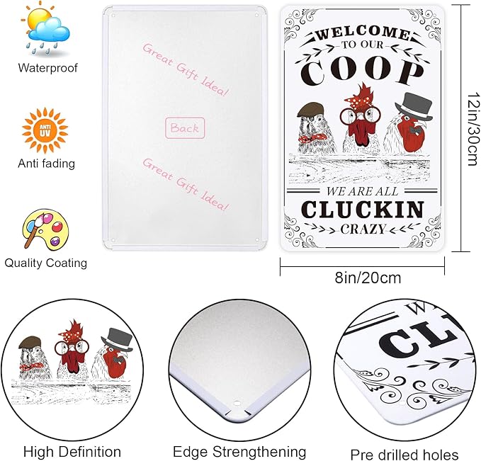 Chicken Coop Signs, Welcome to Our Coop, Chicken Signs for Coop, Farm, Home, Garden, Farmhouse Kitchen Decor(8" x 12")