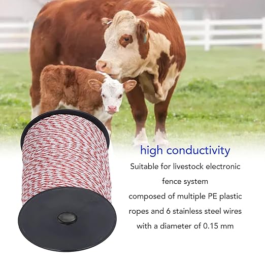 Electric Fence Wire, 500m Portable Electric Fence Rope 6 Stainless Steel Strands Electric Poultry Netting Electric Fence for Dogs Farm Animals
