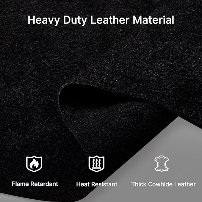 eletecpro Heavy Duty Leather Welding Apron Genuine Cowhide Flame & Heat Resistant Adjustable 42Lx24W with 6 Tool Pockets and Gloves for Mechanic, BBQ, Woodworking, Gardening, Men & Women Gift, Black
