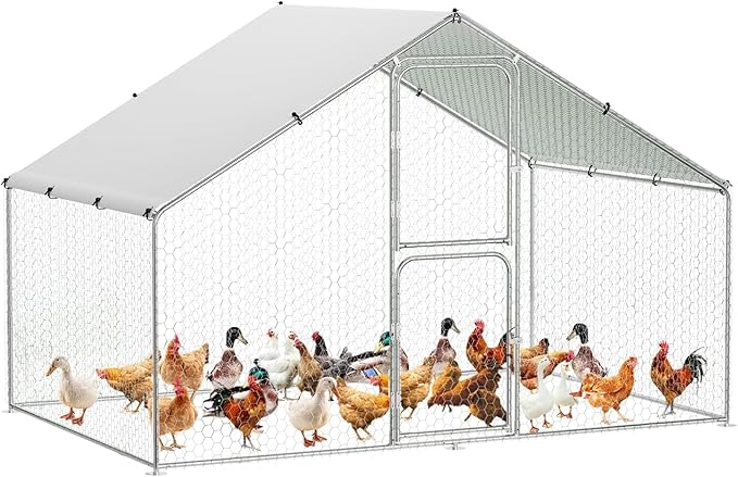 Large Metal Chicken Coop, Walk-in Poultry Cage, Chicken Run Pen House with Waterproof & Anti-Ultraviolet Cover Chicken Coop Run with Double Lockable Doors for Outdoor and Backyard 9.8 x 6.5X 6.6ft