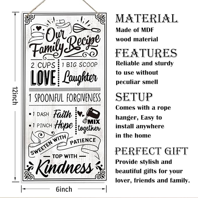 Our Family Recipe Sign, Funny Kitchen Rules Sign, Home Kitchen Decor, Decorative Wood Hanging Wood Plaque, Positive Wall Decor, Funny Cooking Sign, Kitchen Wall Art, Farmhouse Kitchen Sign