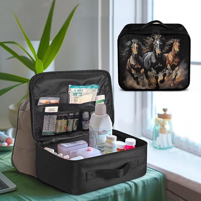 Rnyleeg Horse First Aid Kit for Home Emergency Medical Trauma Bag Portable Travel First Aid Bag Empty Medicine Storage Bag Black