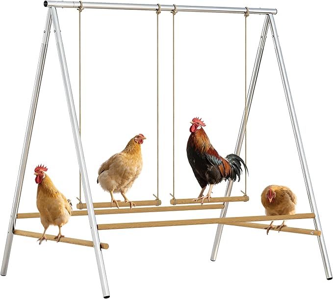 PawHut Chicken Perch for Coop, Chicken Roosting Bars with 2 Adjustable Swings, Coop Accessories for Farm, Backyard, Silver