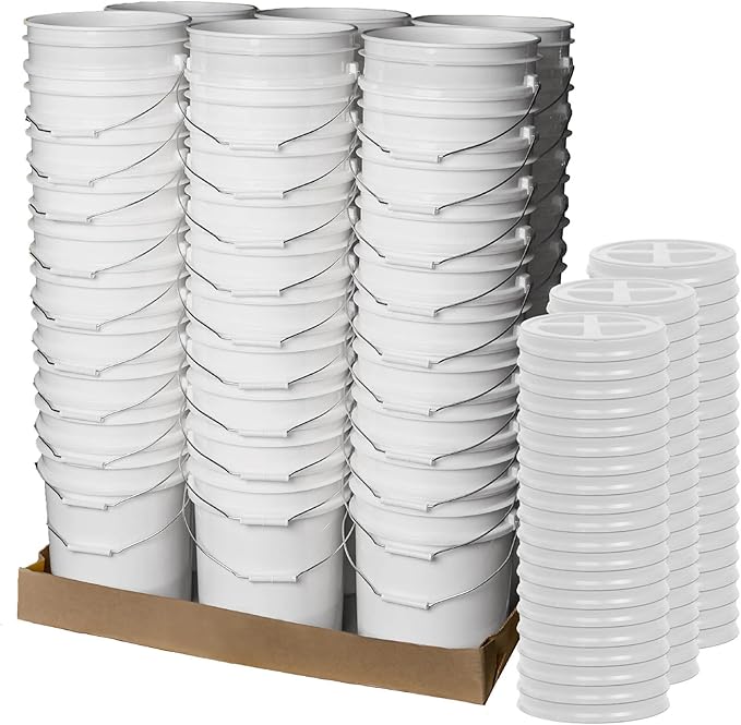 ePackageSupply Premium 5 Gallon Food Grade Plastic Pail with Gamma Seal Lid | Made in USA | BPA-Free | Heavy-Duty 90 Mil | Airtight Stackable Container, 60 Count