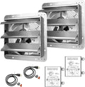 iPower 12 Inch Shutter Exhaust Fan Aluminum High Speed 1620RPM, 1800CFM, Silver, with Adjustable Programmable Thermostat, 2 Pack