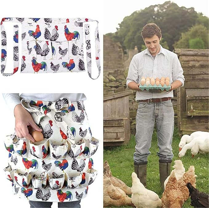 ASkinds Chicken Egg Collection Apron, Egg Holding Aprons with 12 Pockets for Gathering Chicken, Duck, Goose, and Quail Eggs Chicken Farm Aprons