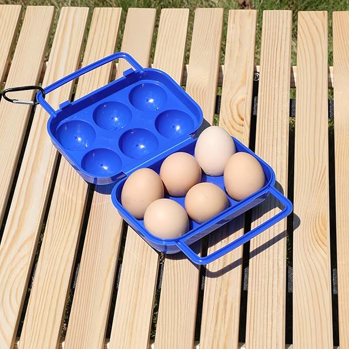 Pack of 3 Plastic Portable Camping Egg Carrier With D Buckle - 6 Eggs Capacity, Kitchen Storage Box, Tray Carriage Dispenser for Refrigerator
