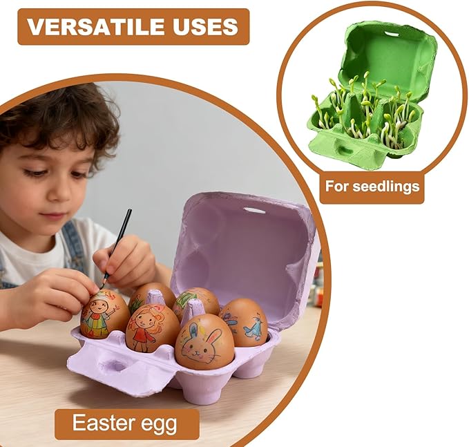 Purple Reusable Egg Cartons, 20 Pack Half Dozen Paper Pulp Containers with 50 Handling Instruction Cards, Perfect for Farm Fresh Chicken Eggs Storage