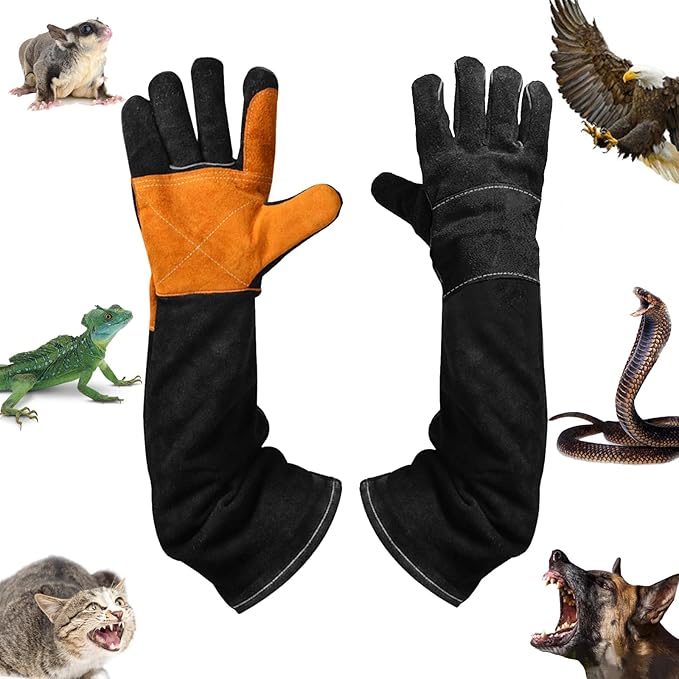 Animal Handing Gloves Bite Proof,Leather Welding Gloves,Multipurpose Puncture Proof Glove for Dog,Cat,Reptile,Snake