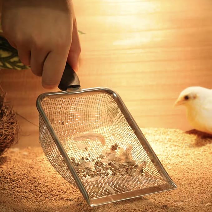 Chicken Poop Scooper for Coop, 2 Pack Chicken Coop Shovel with 0.15inch & 0.2inch Mesh Metal Chicken Coop Rake and Scoop Tool,Sifting Shovel for All Litter Types Easy Clean Kitty Waste Litter