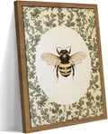 Framed Vintage Bee Wall Art, Cottagecore Floral Botanical Decor, Rustic Garden Insect Pictures Poster, Oval Bumblebee Canvas Print Wall Decor for Bedroom Living Room 8x10 inch