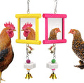 Vehomy 2Pcs Chicken Mirror Toys for Hens Hanging Swing Mirror Toys with Bells and Beak Grinding Molar Stones for Roosters Hens Birds Parrots (Yellow and Red)