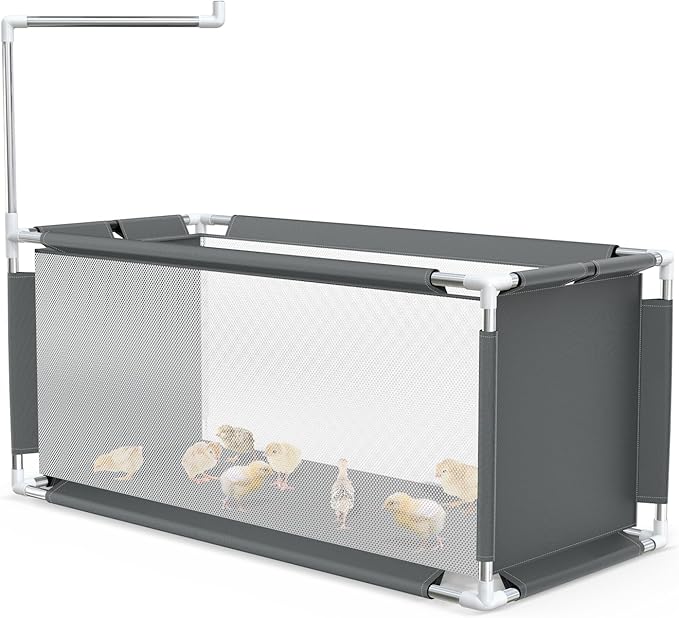 Chicken Brooder Box 10.6 cu ft (47.2" x 19.7" x 19.7") – Stainless Steel Frame & Waterproof Oxford Fabric, Portable Indoor Brooder for Up to 15 Baby Chicks, Ducklings, Quail, Easy Assembly