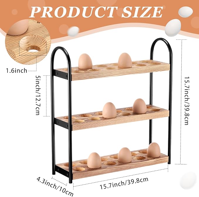 Wooden Egg Holder Countertop 3-layer Hold 36 Eggs Fresh Storage, for Kitchen Organization and Pantry Storage Home Collecting (Pinewood)