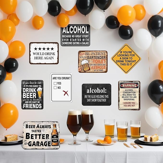 WERNNSAl Beer Party Decorations - 9 PCS Vintage Beer Birthday Decorations for Men Women Cheers and Beers Party Decorations Funny Alcohol Party Signs for Home Bar Man Cave Wall Decor