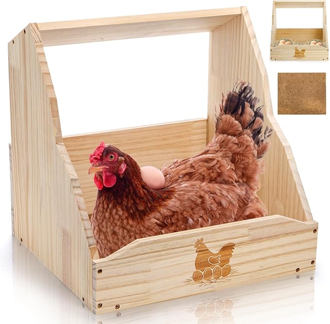 Chicken Nesting Box, 15"x13.5"x15" Wooden Chicken Coop with Pad, Wall-Mounted Nest Box for Laying Eggs, Large Single Compartment Hen Laying Boxes for Duck, Bird, Dove, Poultry, Farm