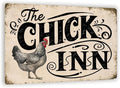 Vintage-Style "The Chick Inn" Sign - Rustic Farmhouse Decor with Detailed Chicken Illustration, 8" x 12"