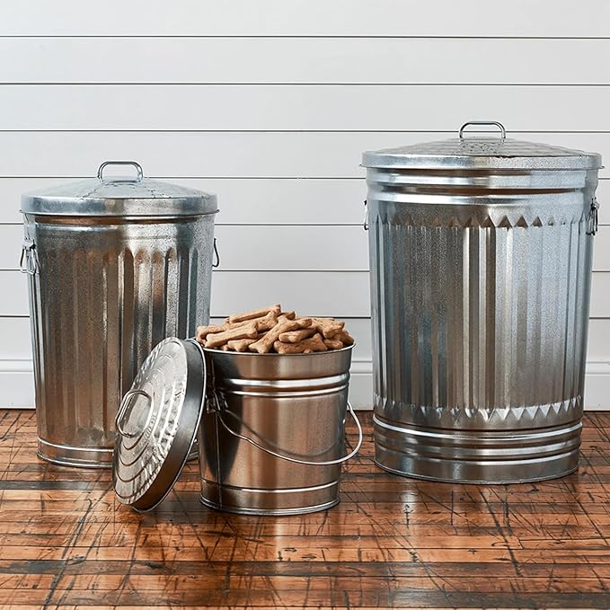 6-Gallon Galvanized Steel Storage Can - Airtight Locking Lid Metal Container for Pet Food, Dry Goods & Pantry Staples, Rust-Resistant Indoor/Outdoor Design