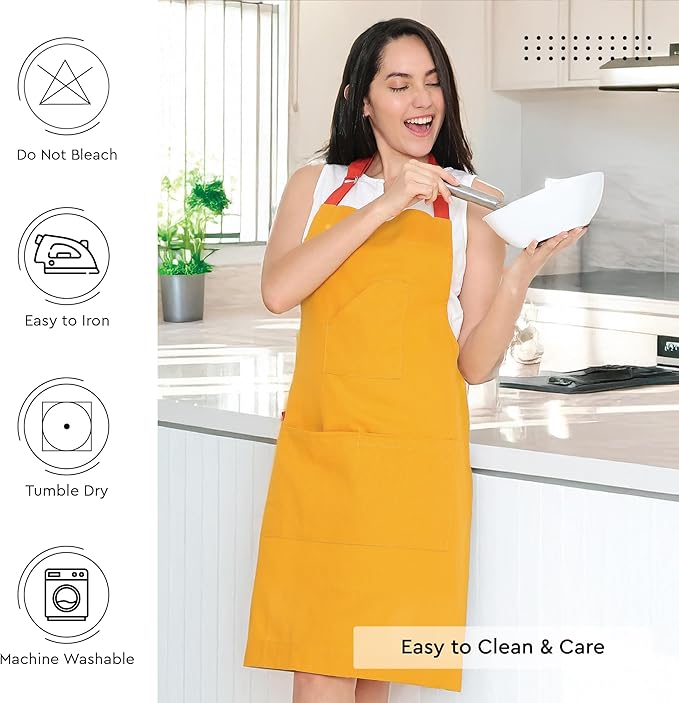 Encasa XO Adjustable Kitchen Cotton Apron With Pockets & Towel Holder Of Size 27x33 in (Mango) for Men & Women Chefs For Cooking & Baking in Home, Restaurants & Barbeque