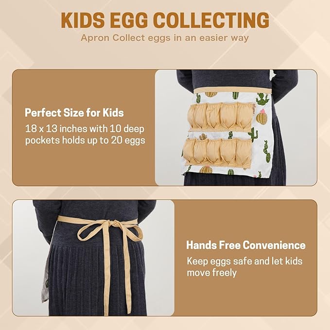 Aurya Kids Egg Collecting Apron - Chicken, Hen, Duck, Goose Gathering Holder for Children