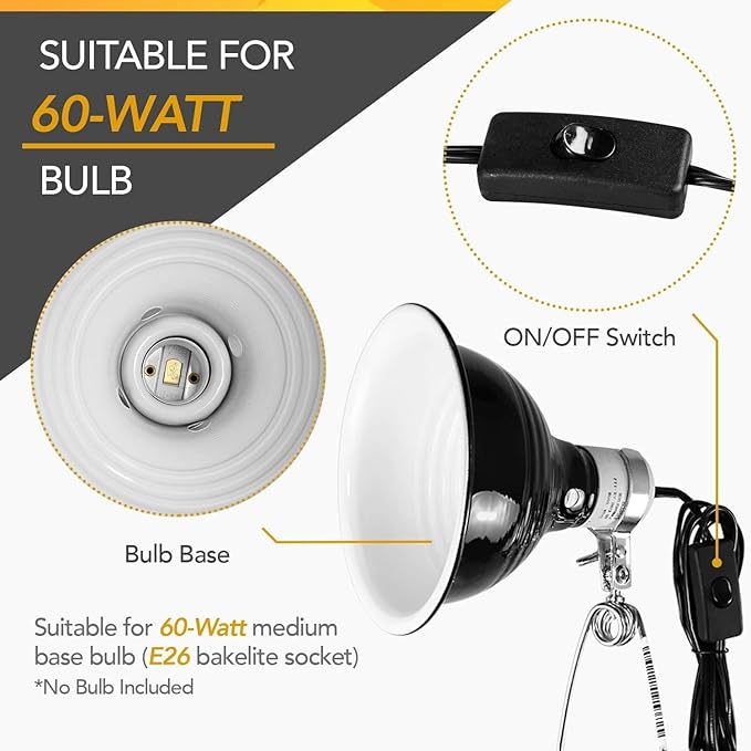 Simple Deluxe Reptile Clamp Dome Lamp, Equipped with 5.5-Inch Aluminum Reflector, Suitable for Amphibian Pet Terrariums Habitat (Without Bulb), 1 Pack, Black