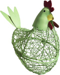 Iron Wire Hen Shape Egg Basket, Egg Holder Farm Fresh Egg Storage Container Decorative, Chicken Decoration for Kitchen Dining (Green)
