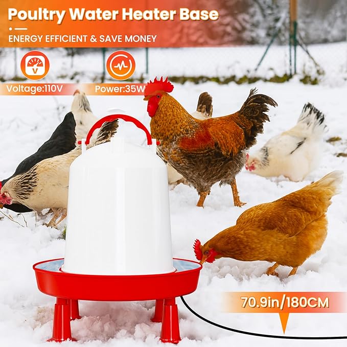 Nexum 35W Thermostatic Heated Chicken Waterer, 1 Gallon Winter Poultry Water Heater with Detachable Legs & Easy-Fill Funnel for Chicken Coop, Ducks, Birds