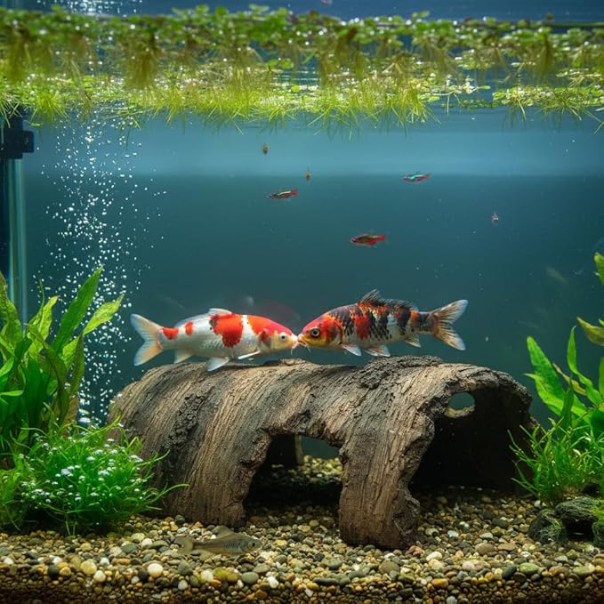 Faux Log Fish Cave for Ponds - All-Weather Aquarium Hideout & Koi Pond Decor with Predator Protection, Durable Shelter for Outdoor Ponds, Fish Tanks and Terrariums, 19''.