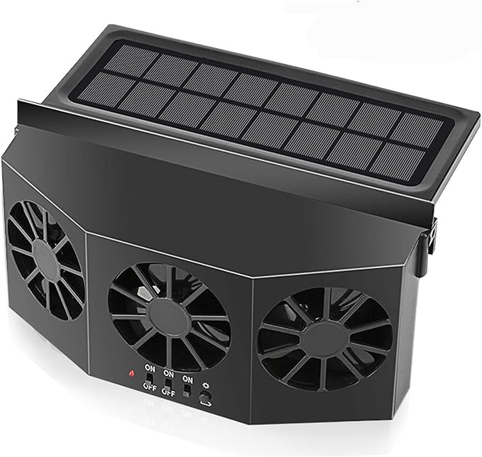 Car Solar Powered Window Exhaust Fan,Car Air Purifier,Car Solar Power Air Vent Radiator Fans for Backseat or Frontseat,Vehicle Ventilation Fan(Black)