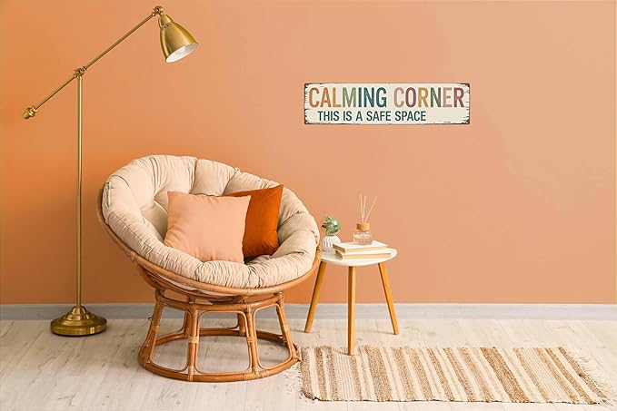 Calming Corner Safe Space Metal Sign 4x16in Soothing Plaque for Classroom Office Wall Decor