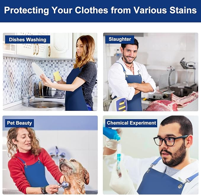2 Pack Heavy Duty Vinyl Industrial Anti-Tear Apron, 43" x 26" Waterproof, Chemical Resistant, Blue, Unisex-Adults