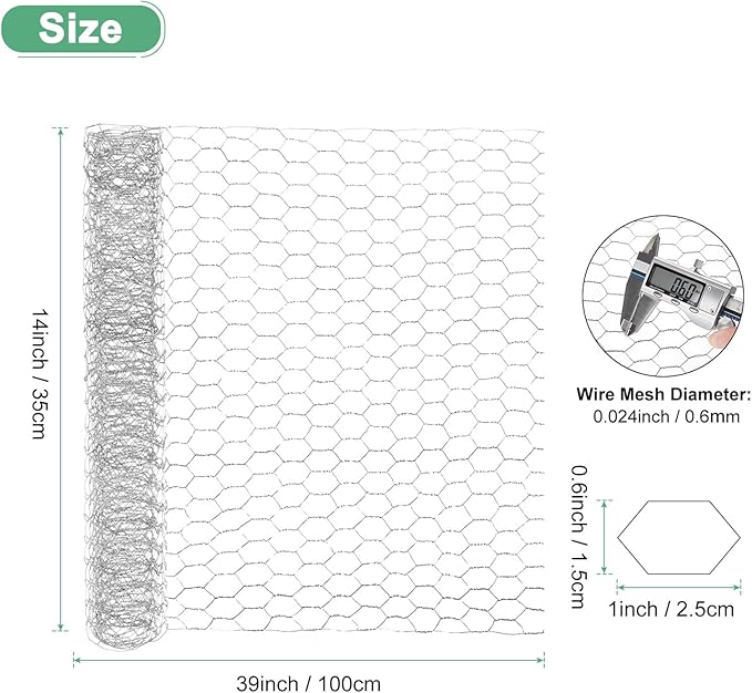 Chicken Wire for Floral Arrangements, 14 x 39 in Galvanized Iron Hexagonal PVC Coated for Crafts/Poultry/Garden, Chicken Wire Netting Fence Mesh [Silver Tone]