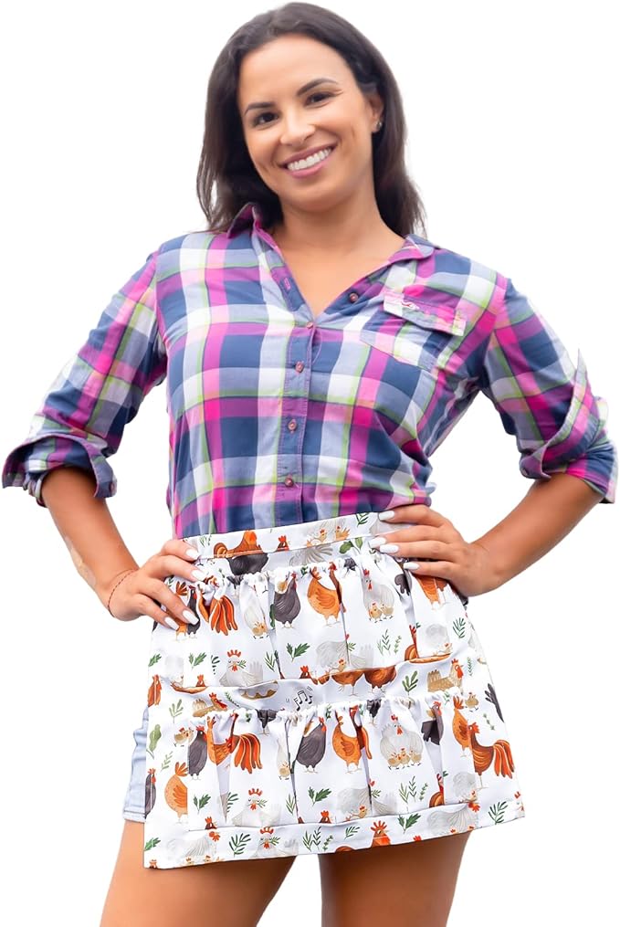 Egg Collecting & Gathering Apron with 8 Pockets - Chicken Egg Apron for Women/Men, Fresh Eggs Collection (Hen Design, Gifts for Chicken Keepers)