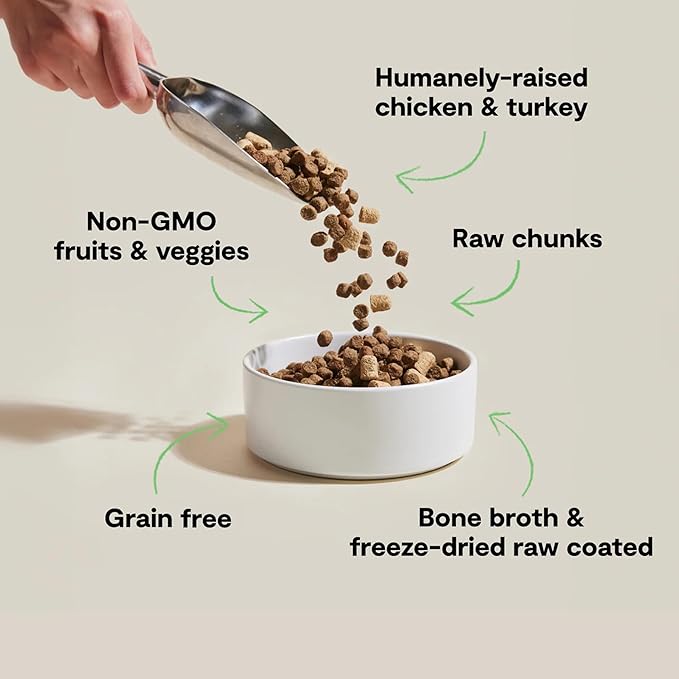 Open Farm, RawMix Dry Cat Food, Protein-Packed Kibble Coated in Bone Broth with Freeze Dried Raw Chunks, for Indoor & Outdoor Cats, Chicken & Turkey Grain-Free Recipe, 2.25lb Bag