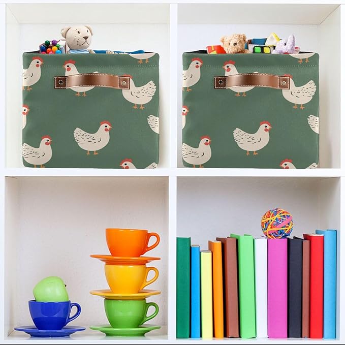 Hen Farm Birds Storage Basket Canvas Fabric Collapsible Storage Bins Box Organizer Waterproof for Home Bedrooms 1 Pack
