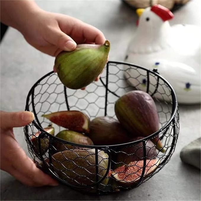 Egg Basket Holder Countertop Farmhouse Metal Wire Egg Basket For Collecting Fresh Eggs,Round Handle Vintage Style Collecting Portable