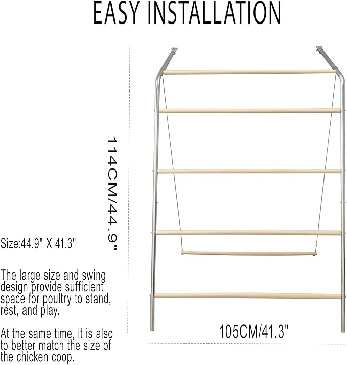 Chicken Perch for Coop, Chicken Swings for Coops, Easy to Installation&Clean, Poultry Coop Roosting Perch, Large Metal Perch (53.9' L X 41.3' W X 44.9' H)