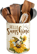 Hexagram Sunflower Decor Utensil Holder, Sunflower Kitchen Decor Ceramic Utensil Holder for Farmhouse Indoor Kitchen Decorations Rustic Farmhouse