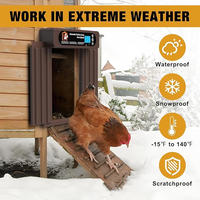 Automatic Chicken Coop Door Solar Powered, Extra Large Size, Anti-Pinch Design, Battery Powered Auto Chicken Door with Timer & Light Sensor, Solar Chiken Coop Door with Remote Control (50-100M)
