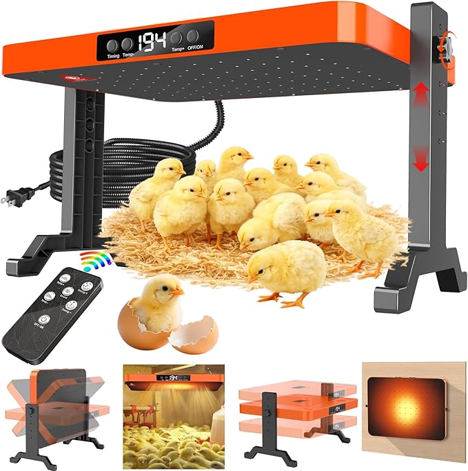 Chicken Brooder Heater,200 Watts Smart Chicken Coop Heater with Overheating Protection,Poultry Brooder for 24 Chicks with Timer & Temp Controllers,Large Egg Incubator with Heater,UL-Compliant