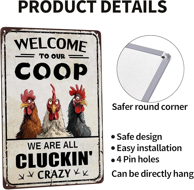 Chicken Coop Accessories Funny Chicken Signs Rooster Decorations Chicken Stuff For Farmhouse Farm Kicthen Decor Welcome To Our Coop 12x8 Inches