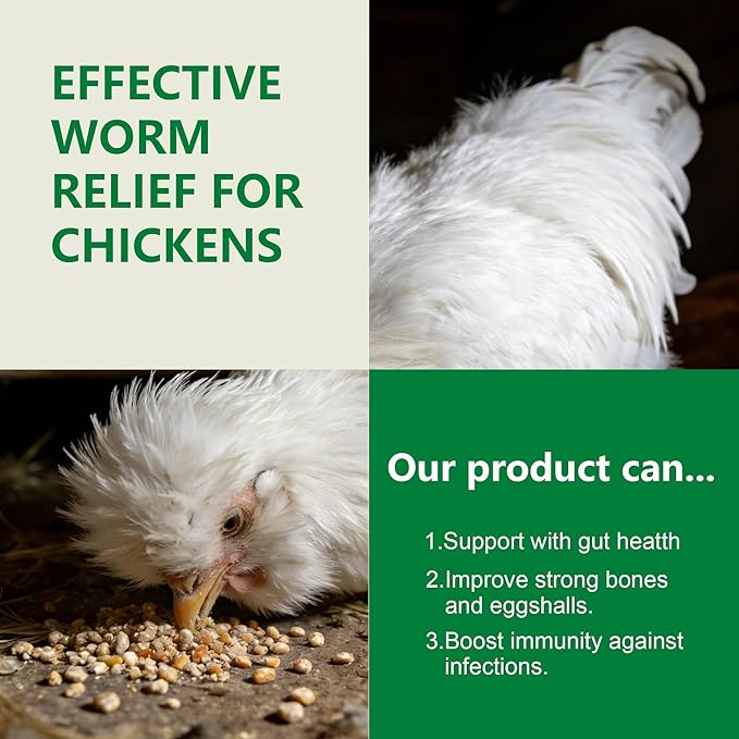 Natural Chicken Poultry De-Wormer Powder, Safe for Eggs, Effective for All Ages & Sizes,1.5 LB