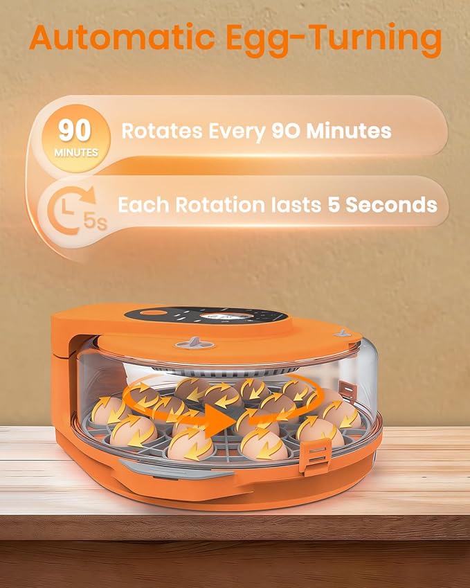 Incubators for Hatching Eggs,15 Egg Incubator with Automatic Egg Turner,Temperature & Humidity Control，Egg Candler,Incubators with 2 Trays, 360° Viewing for Hatching Chicken Duck Goose Quail Bird