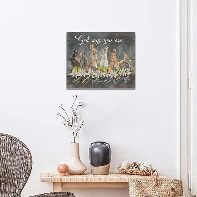Bunny Pictures Wall Decor Cute Rabbit Decor Wall Art God Says You Are Canvas Print Modern Artwork Home Decoration For Kids Room Bathroom Bedroom Kitchen Office Framed 20"x16"
