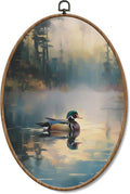 Yorhifa Vintage Duck Hunting Framed Wall Art, Farmhouse Misty Lake Landscape Oval Wall Art, Nature Duck Hunting Oval Walls Decor, Cabin Canvas Artwork Hanging Decor, 8.5x11.5in