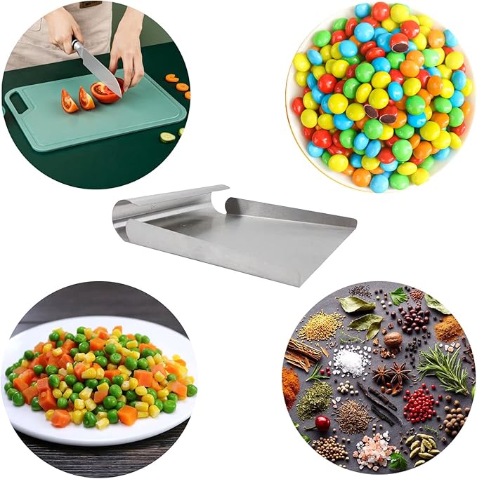 Stainless Steel Scooper for Food, Large One-Piece Cast Square Food Scoop with Sides, 5.9 Inch Metal Ice Scooper, Cutting-board Scraper, Flour Utility Scoop with Multi-Purpose Use, Silver